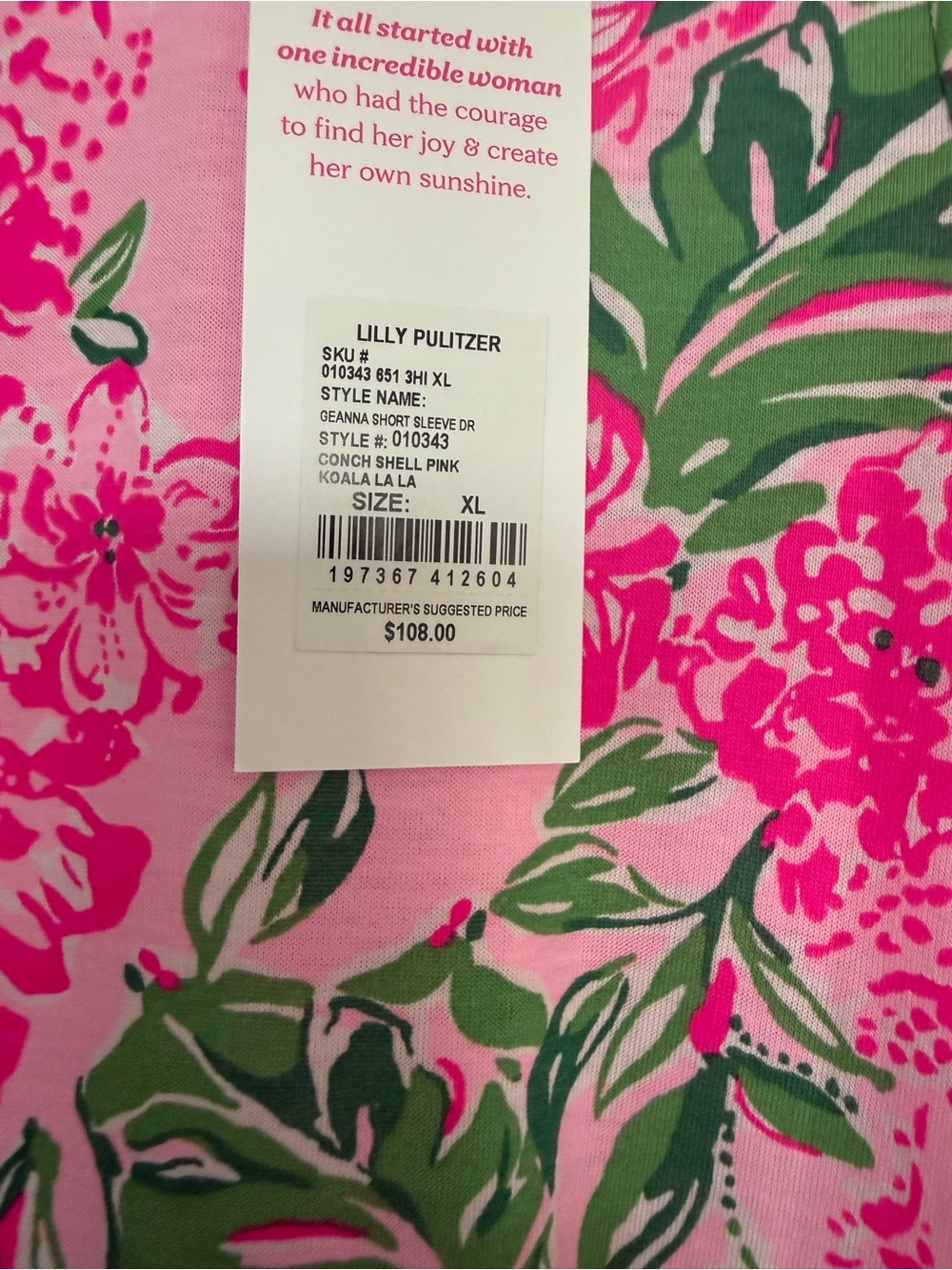 Lilly pulitzer geanna dress in konch shell pink koala la la xl NWT - Picture 2 of 3